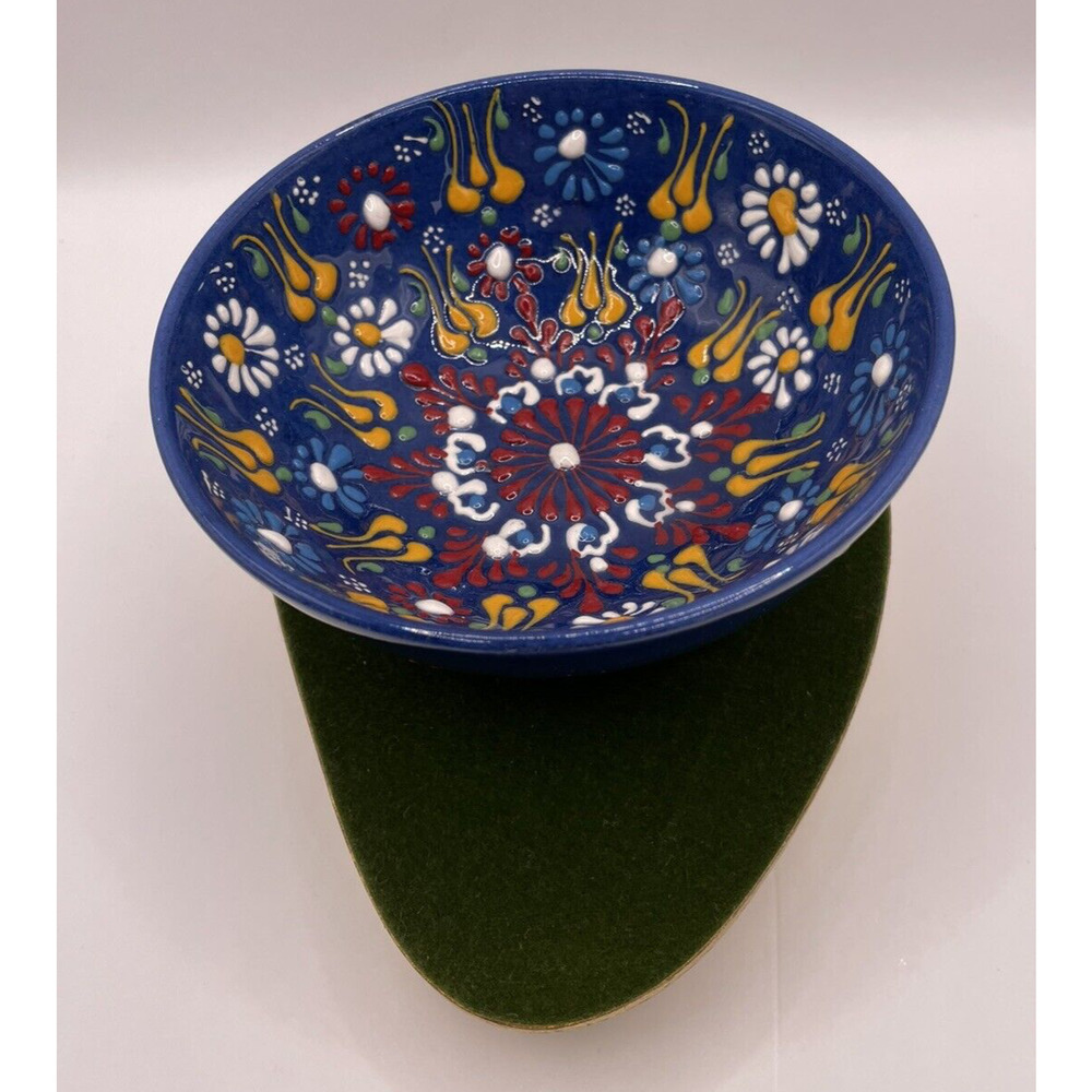 Hand Painted Stamped Turkish Ceramic Bowl Set Of 2 Hand Made 5" Diameter 2" Tall - Picture 5 of 10